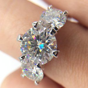 Certified 5ct. t.w. Diamond Moissanite Three Stone Engagement Ring NEW
